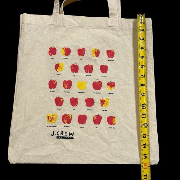 J Crew Factory Apples Natural Beige Cotton Canvas Tote Shopping Bag 16” Preppy - Picture 5 of 9